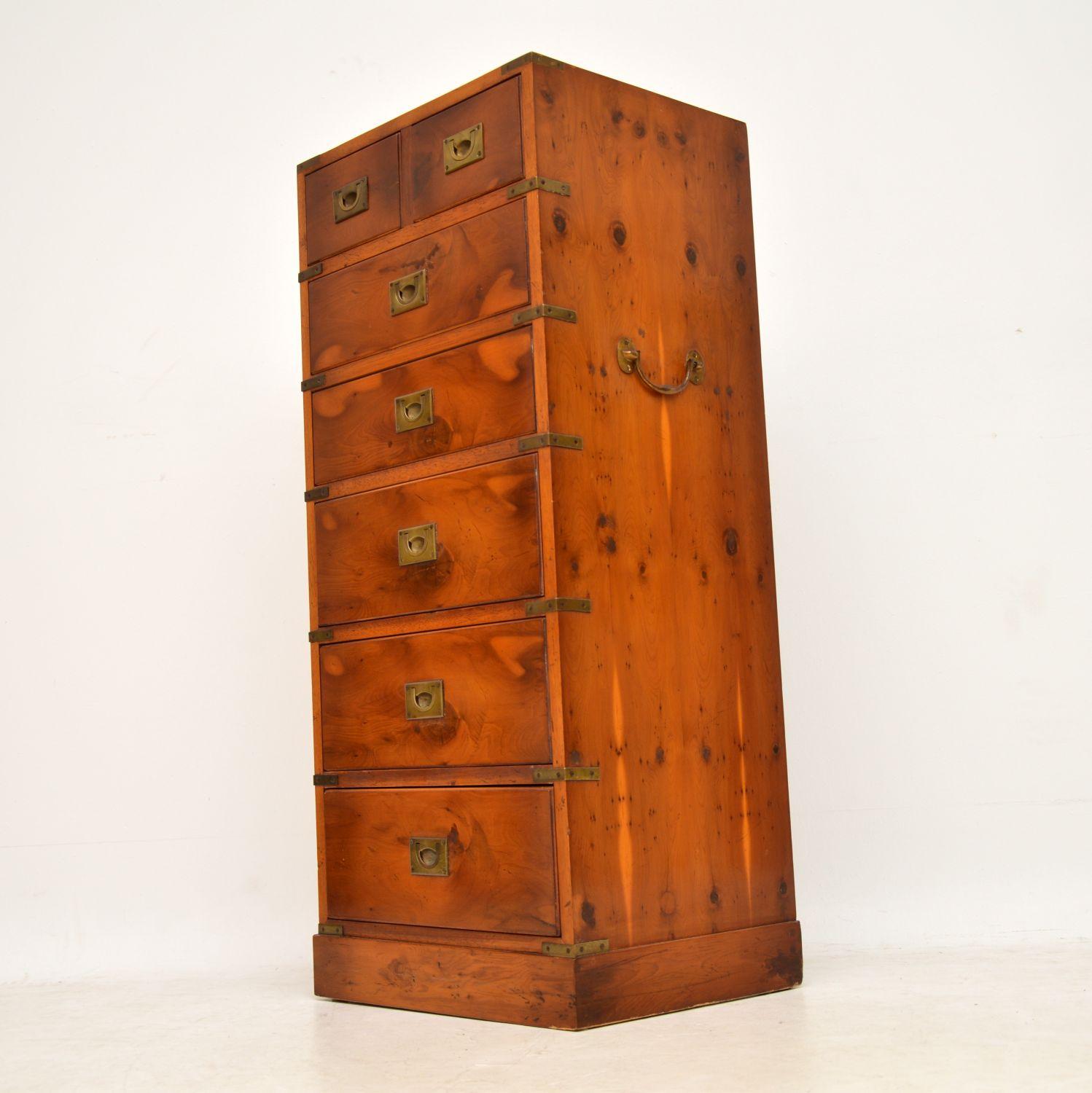 George III Antique Yew Wood Military Campaign Style Chest of Drawers