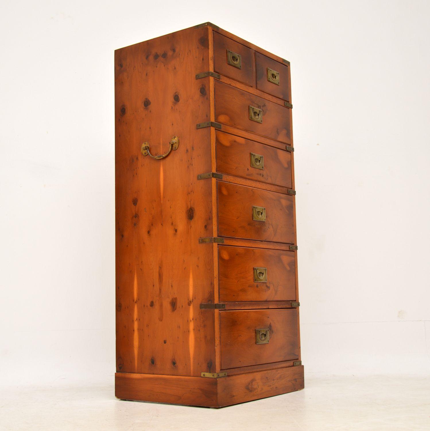 Antique Yew Wood Military Campaign Style Chest of Drawers In Good Condition In London, GB