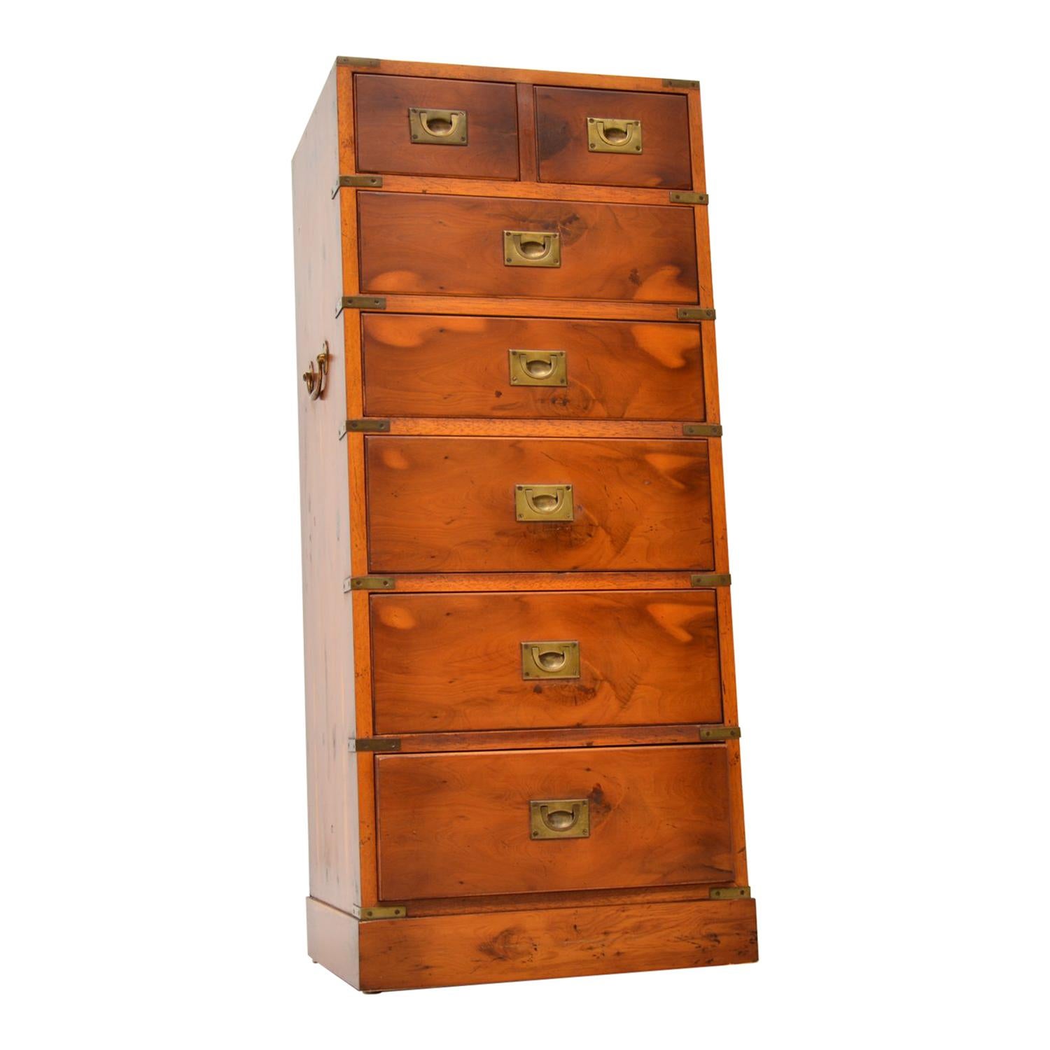 Antique Yew Wood Military Campaign Style Chest of Drawers