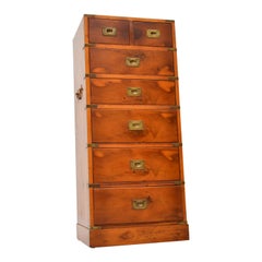 Vintage Yew Wood Military Campaign Style Chest of Drawers