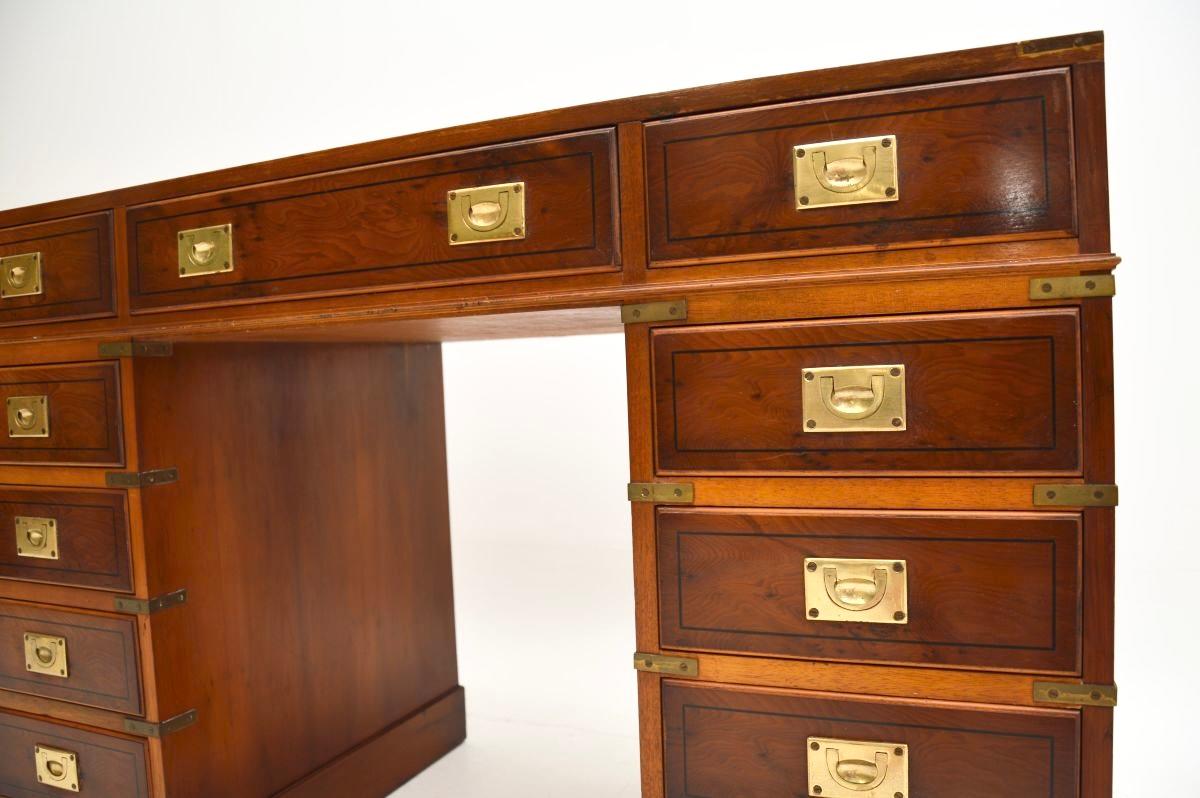 Antique Yew Wood Military Campaign Style Pedestal Desk 4