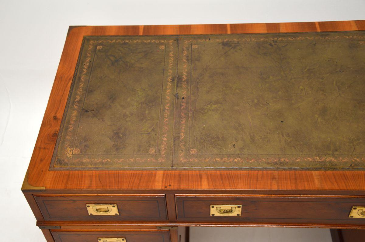 Antique Yew Wood Military Campaign Style Pedestal Desk 1