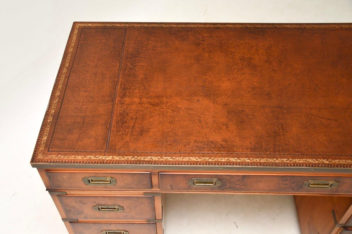 Antique Yew Wood Military Campaign Style Pedestal Desk For Sale 2