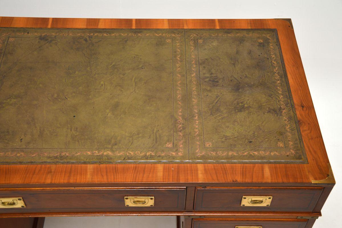 Antique Yew Wood Military Campaign Style Pedestal Desk 2
