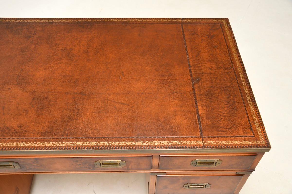 Antique Yew Wood Military Campaign Style Pedestal Desk For Sale 3