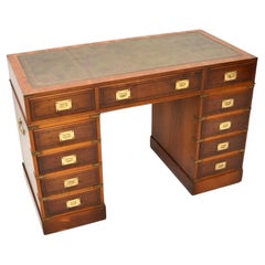 Antique Yew Wood Military Campaign Style Pedestal Desk