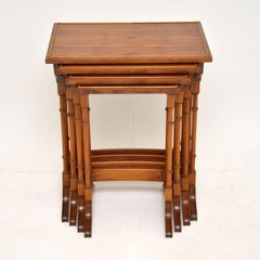 Antique Yew Wood Nest of 4 Tables