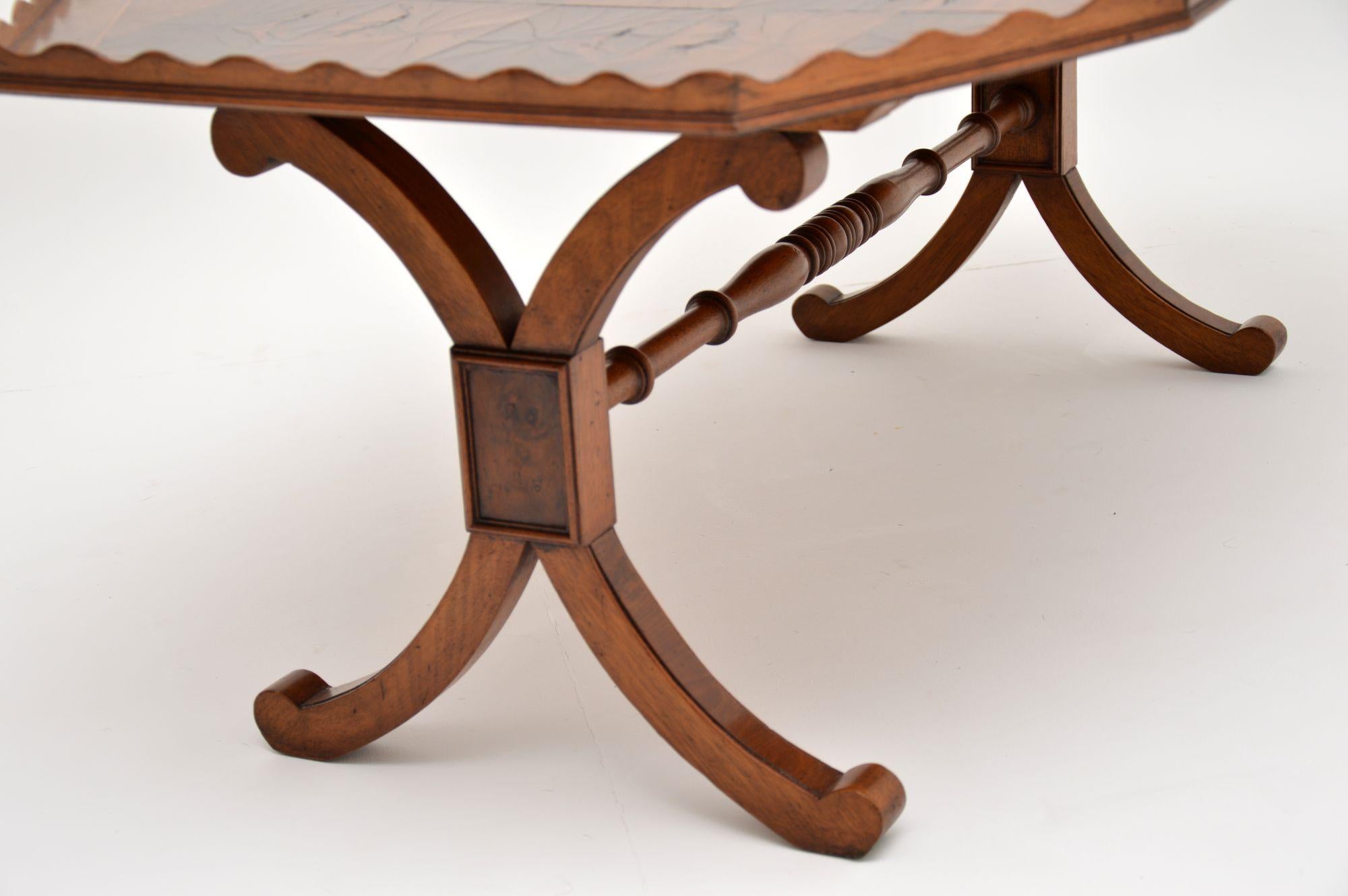 English Antique Yew Wood Oyster Veneer Coffee Table