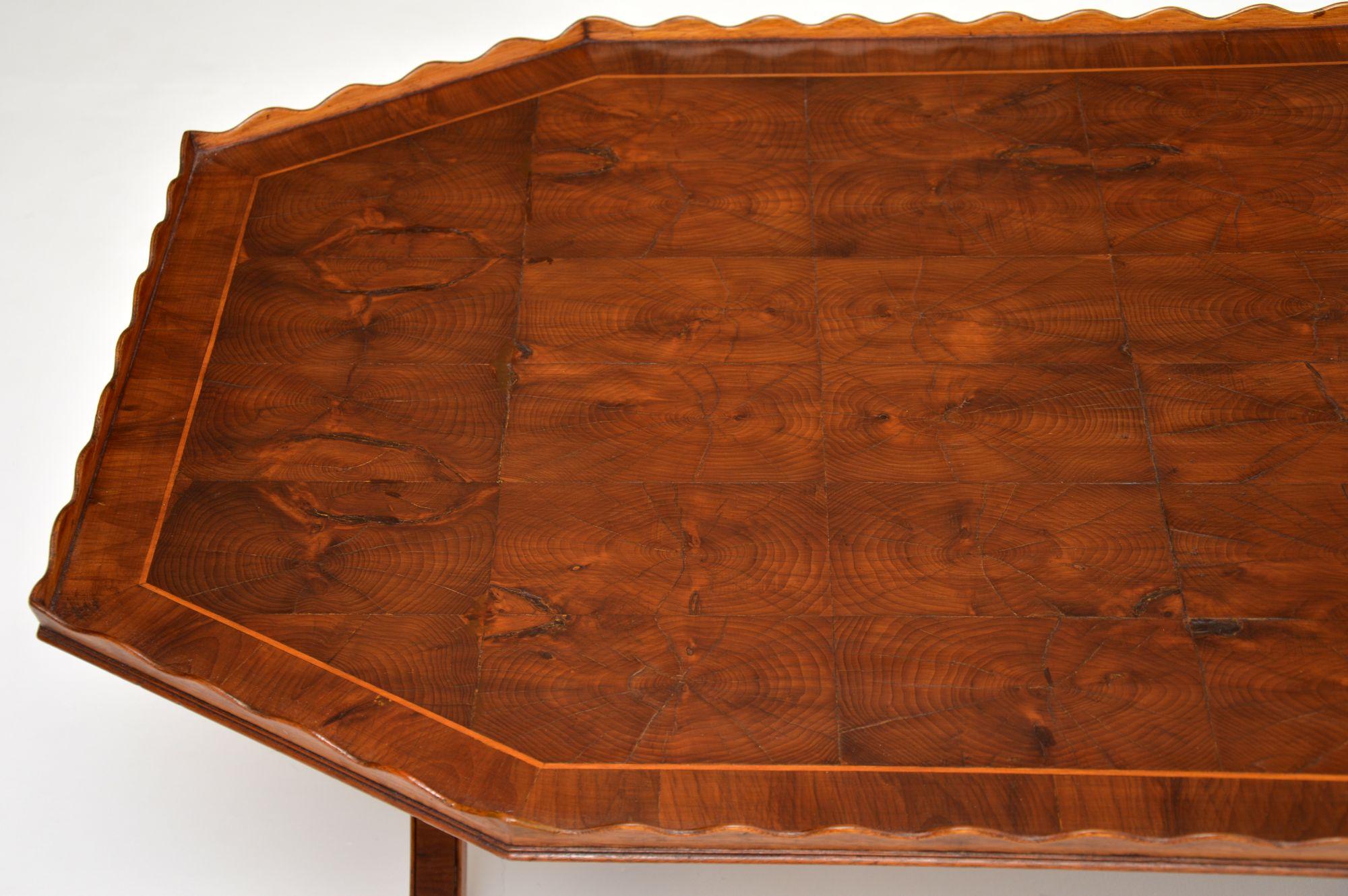 Early 20th Century Antique Yew Wood Oyster Veneer Coffee Table