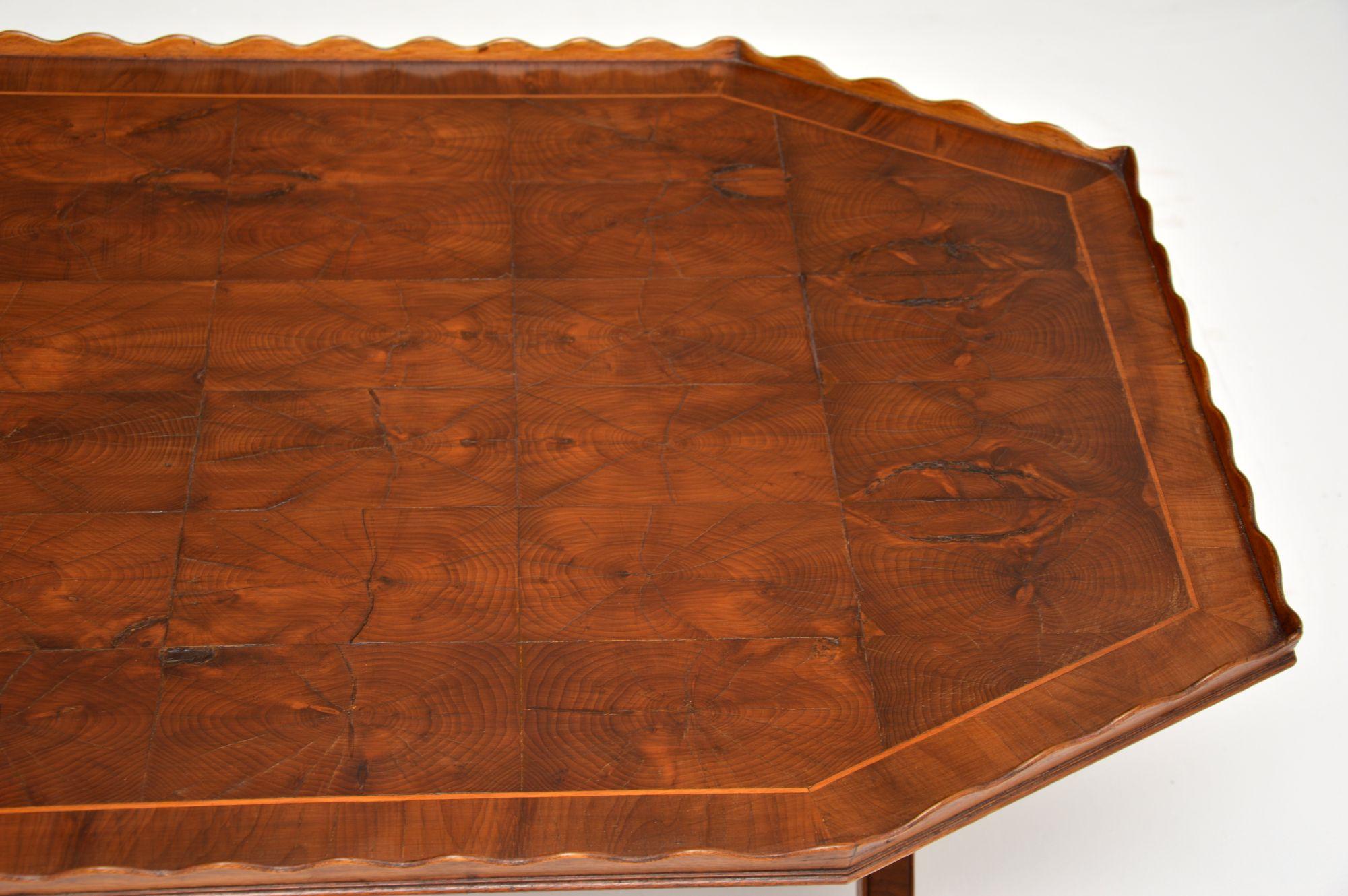 English Antique Yew Wood Oyster Veneer Coffee Table