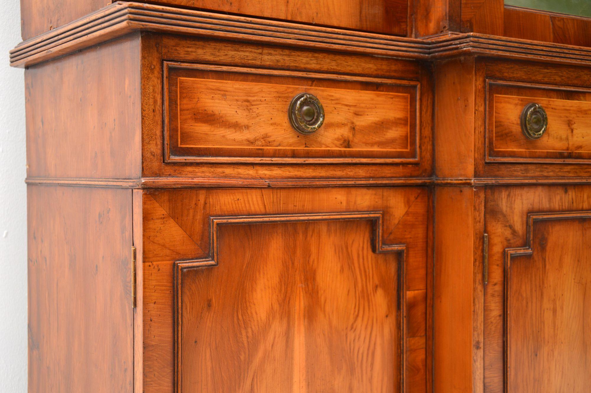 Antique Yew Wood Regency Style Breakfront Bookcase 4