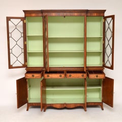 Antique Yew Wood Regency Style Breakfront Bookcase