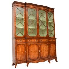 Used Yew Wood Regency Style Breakfront Bookcase