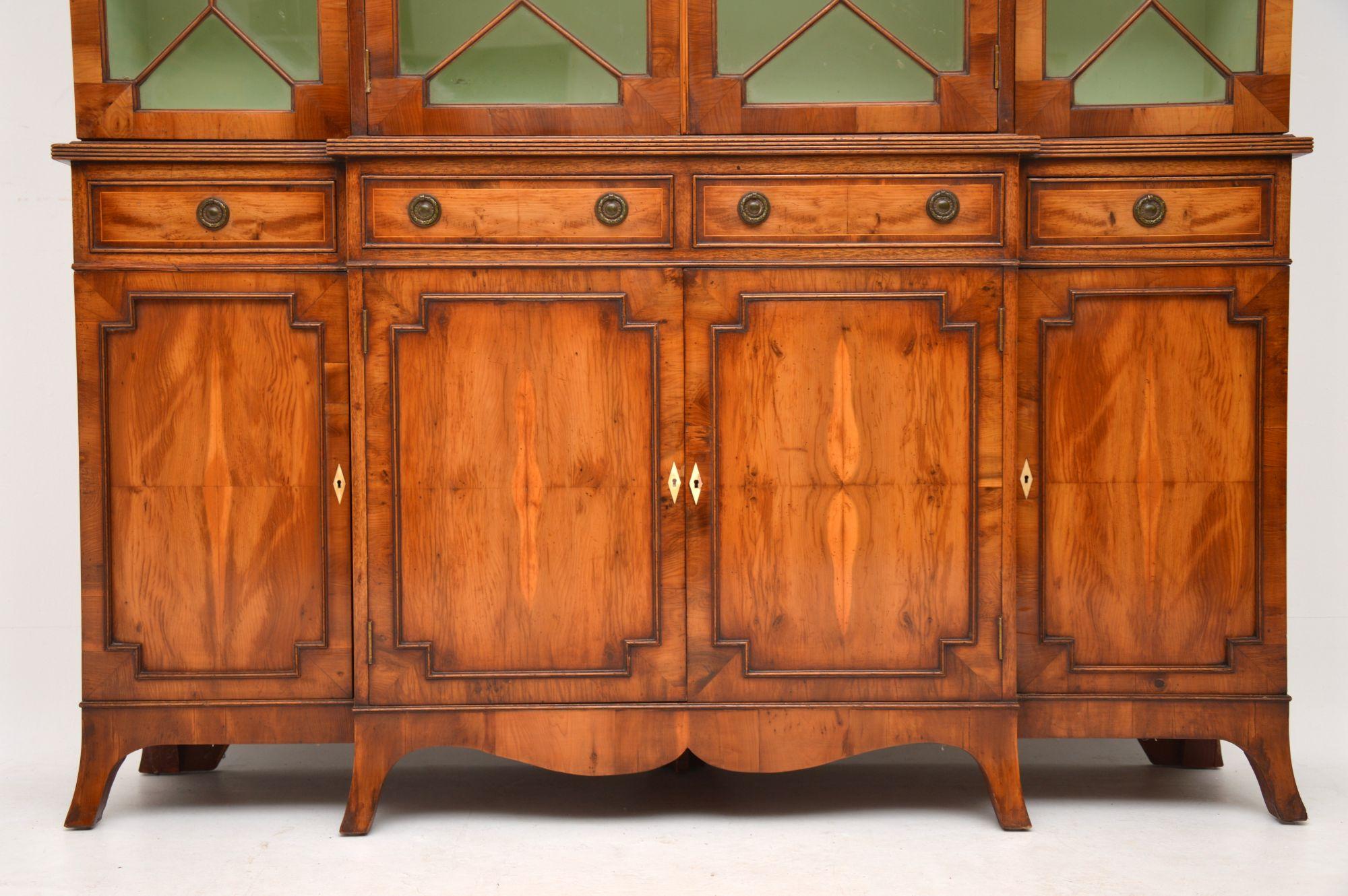 Antique Yew Wood Sheraton Style Breakfront Bookcase 6