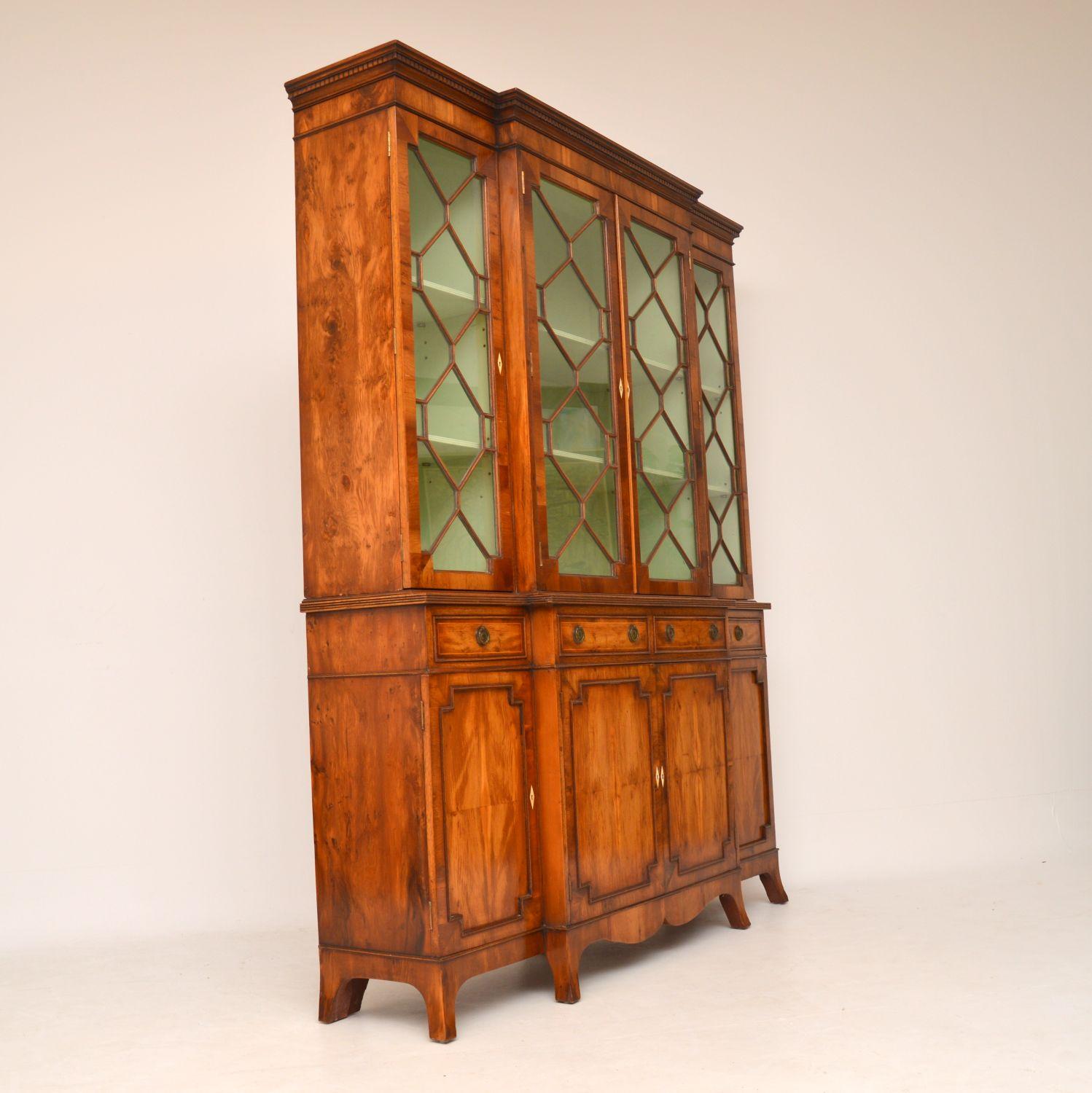 Antique Yew Wood Sheraton Style Breakfront Bookcase 7