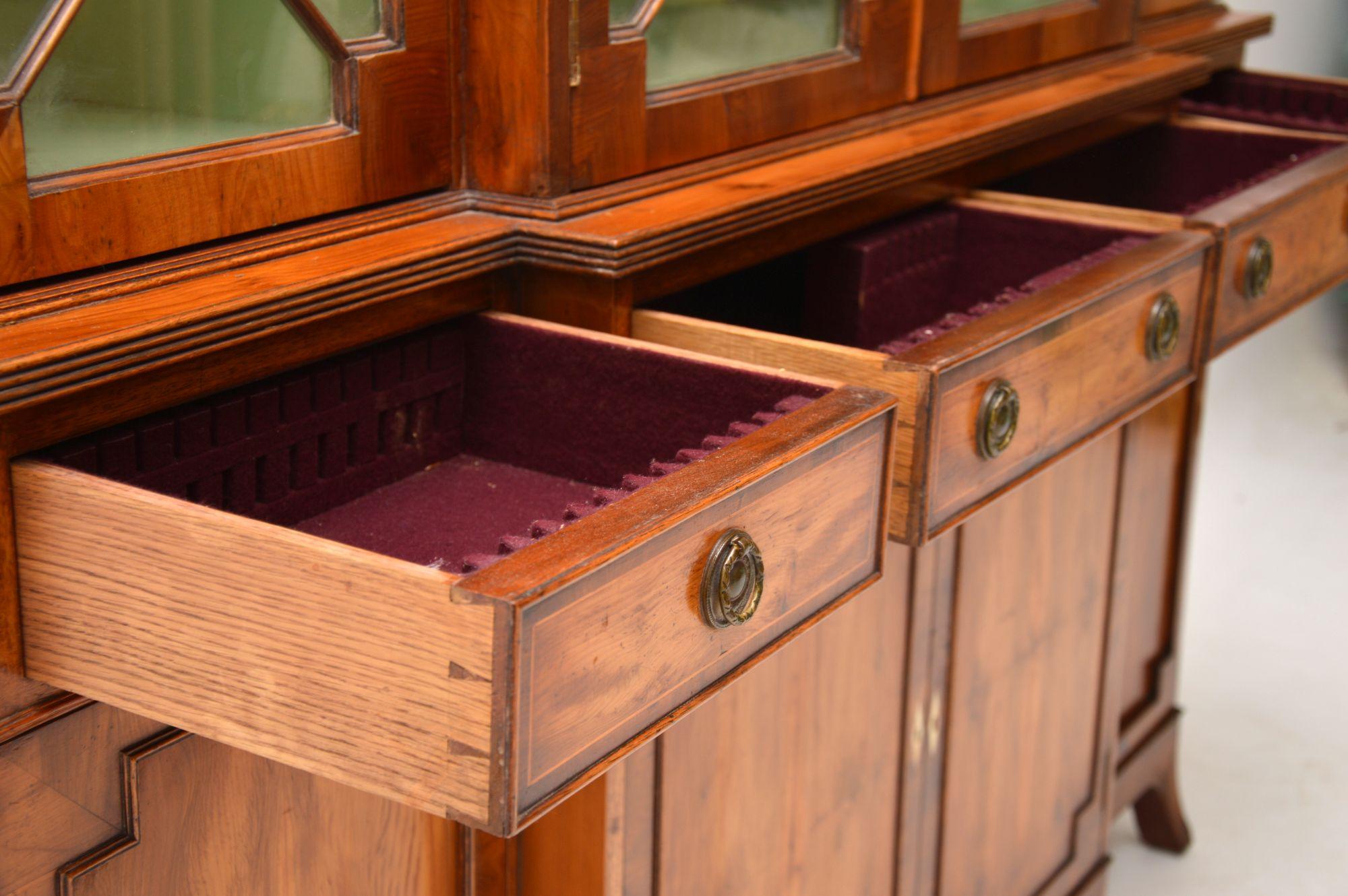 Antique Yew Wood Sheraton Style Breakfront Bookcase 2