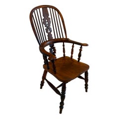Antique Yew Wood Windsor Armchair English Country House Chair Hoop Back Windsor