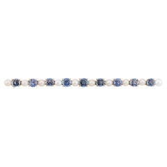 Antike Yogo Gulch Saphir & Naturperlen Bar-Brosche aus 14 Karat Gelbgold