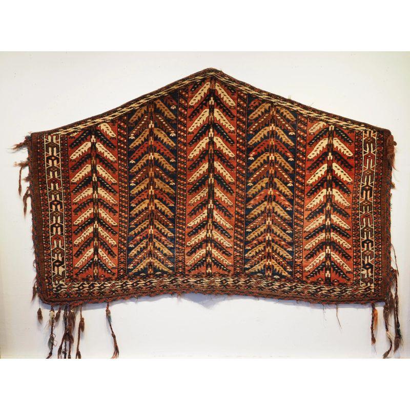 Antique Yomut Turkmen asmalyk with 'tree' design.

This superb example of a Yomut Turkmen asmalyk has the very scarce 'tree' design, also known as the 'gapyrga' design.

Asmalyk were used to decorate the flanks of the camels in the Yomut Turkmen