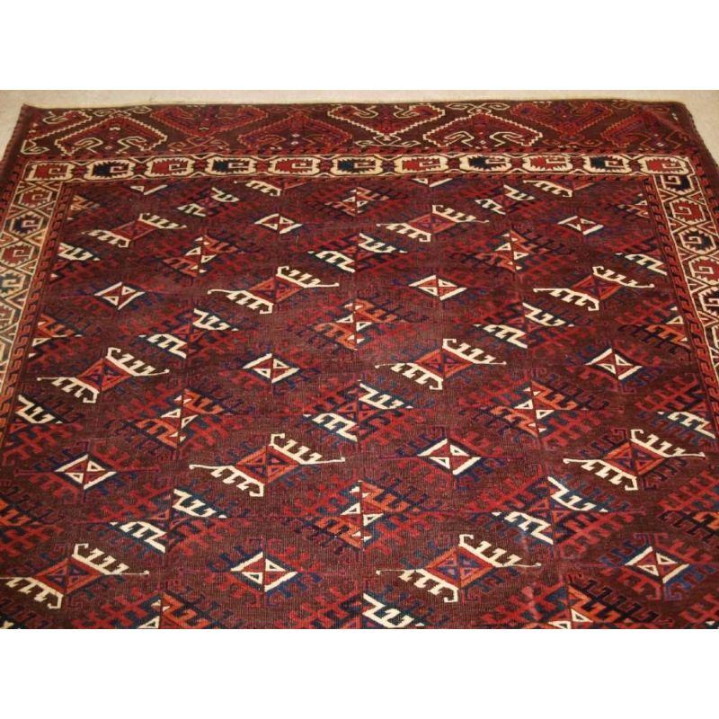 19th Century Antique Yomut Turkmen Main Carpet with 'Dyrnak’ Gul Design, circa 1890 For Sale