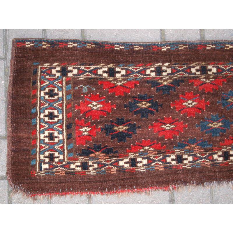 Antique Yomut Turkmen torba with great design and colour. one of a pair.

Additional information:
Origin: Turkmenistan
Age: Circa 1880
Size: 3ft 9in x 1ft 2in (114 x 35cm)
Reference: H-110B.