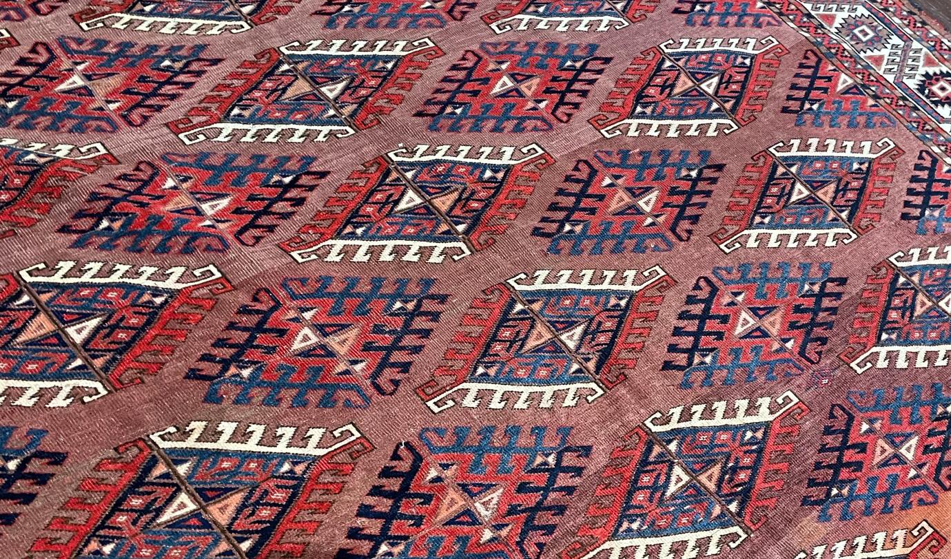 East Turkestani Antique Yomuth Carpet, Turkoman, as Is For Sale