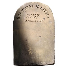 Antique Yorkshire Stone "Our Faithful Little Dick" Dog Head Stone Grave Marker