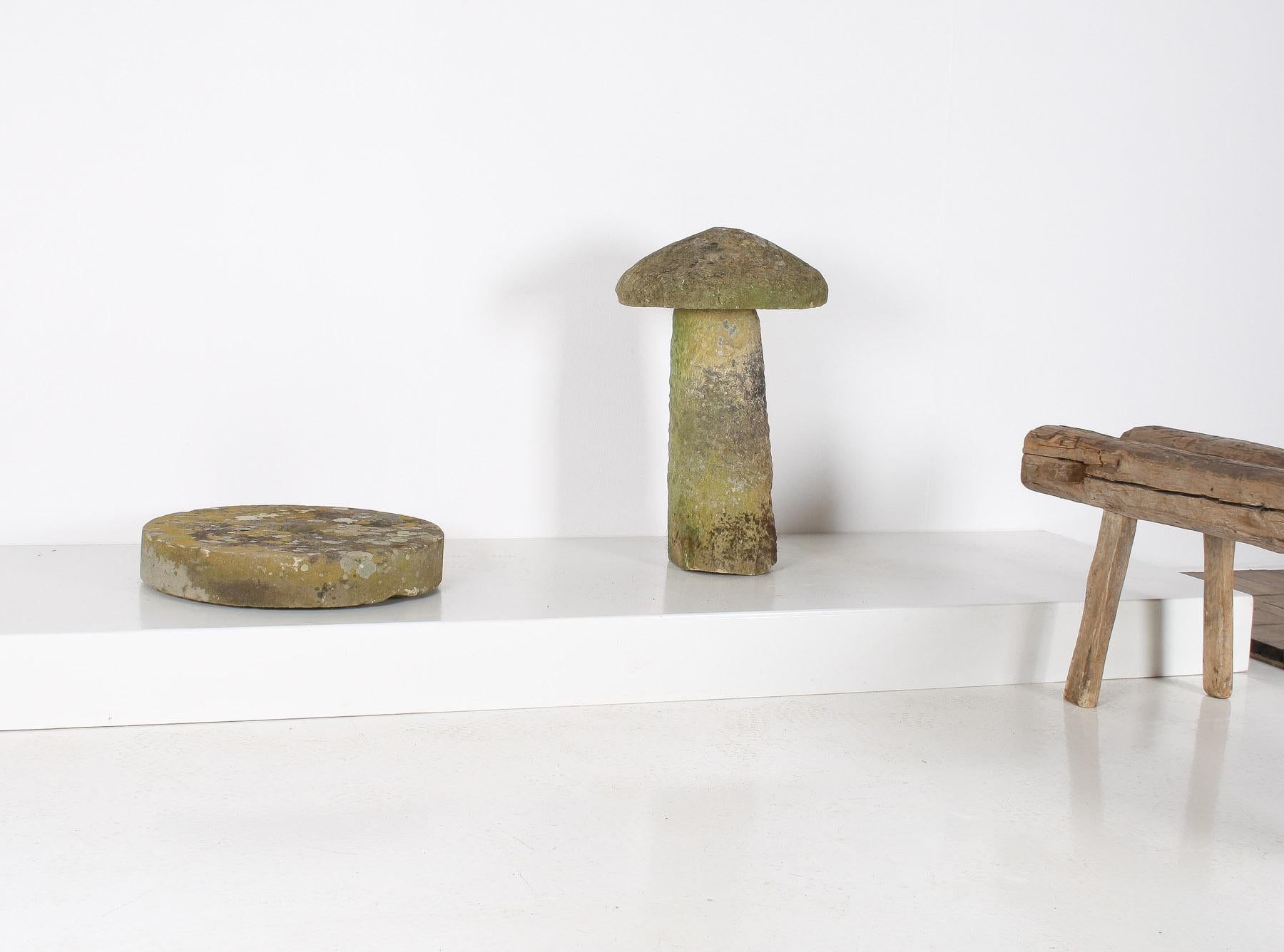 Antique Yorkstone Mill Wheel or Grinding Stone with Weathered Patina and Lichen 5