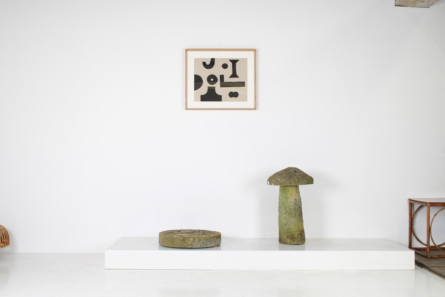 Hand-Carved Antique Yorkstone Mill Wheel or Grinding Stone with Weathered Patina and Lichen