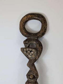 Antique Yoruba Devotional Staff with Bird Symbol and Cowrie Embellishment