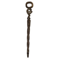 Antique Yoruba Devotional Staff with Bird Symbol and Cowrie Embellishment