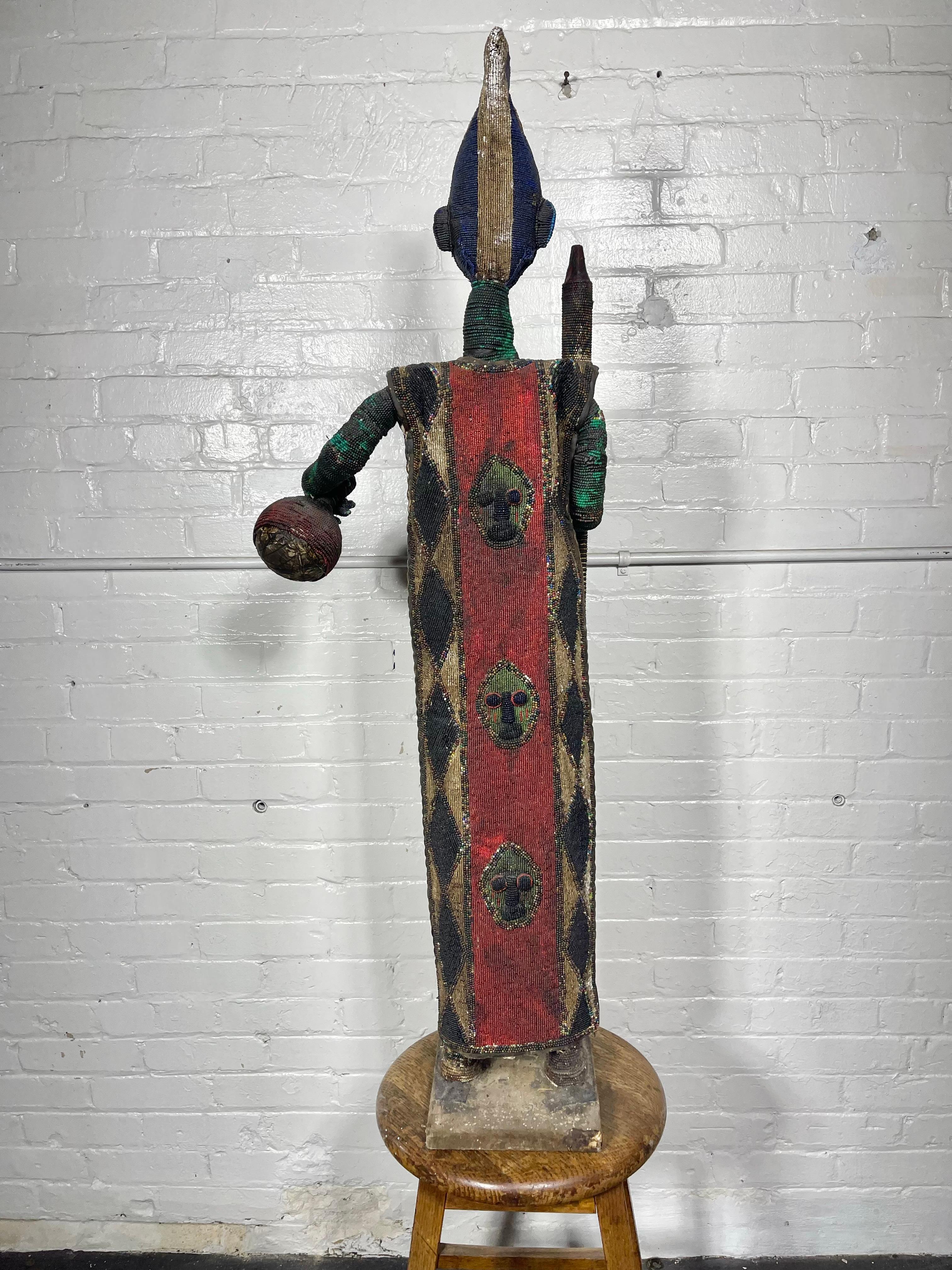 Antiguo Yoruba Sango Nigeria Africa Estatua Tribal Escultura Hombre Medicina de Cuentas Nigeriano