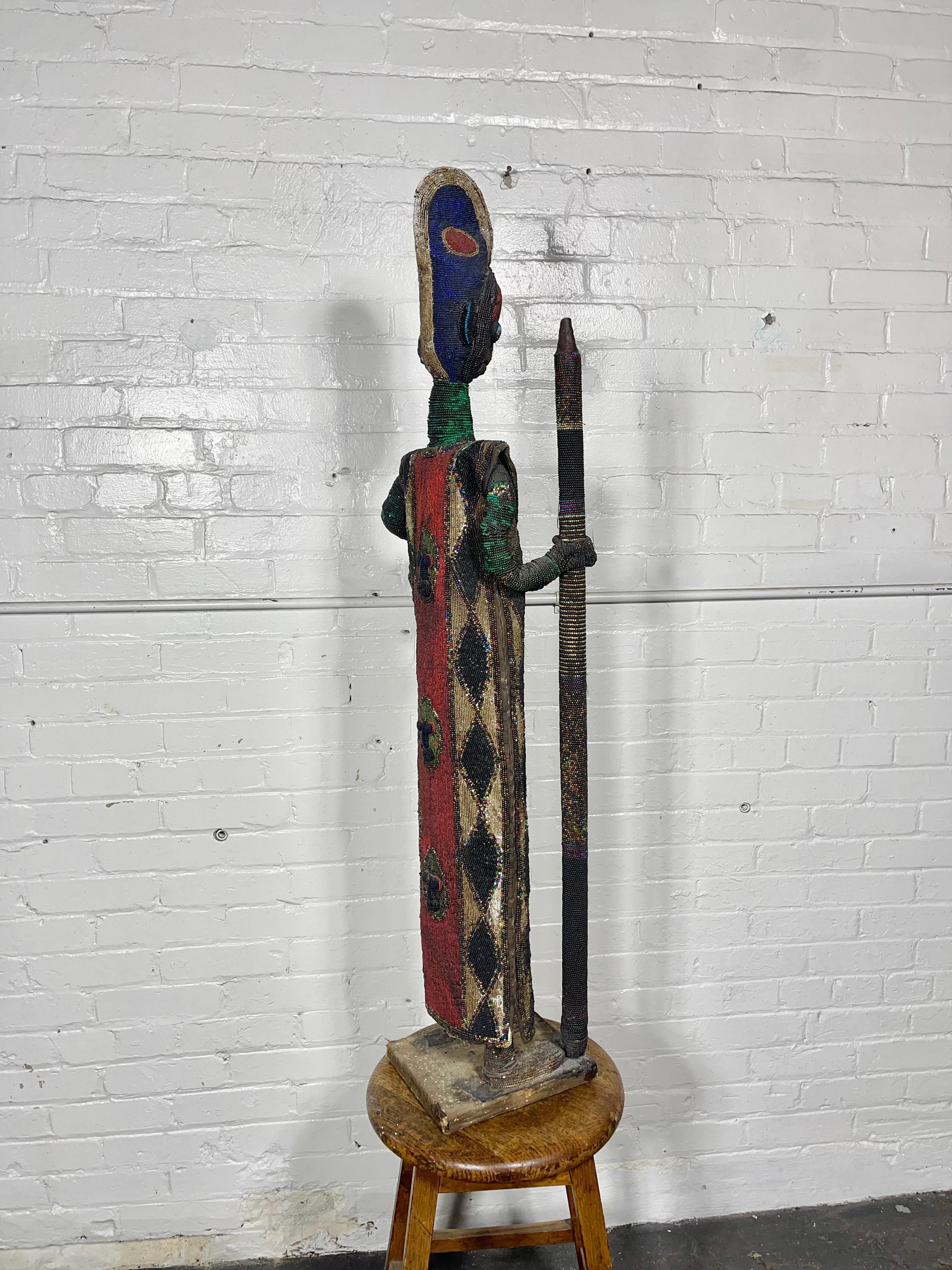 Antiguo Yoruba Sango Nigeria Africa Estatua Tribal Escultura Hombre Medicina de Cuentas Hecho a mano