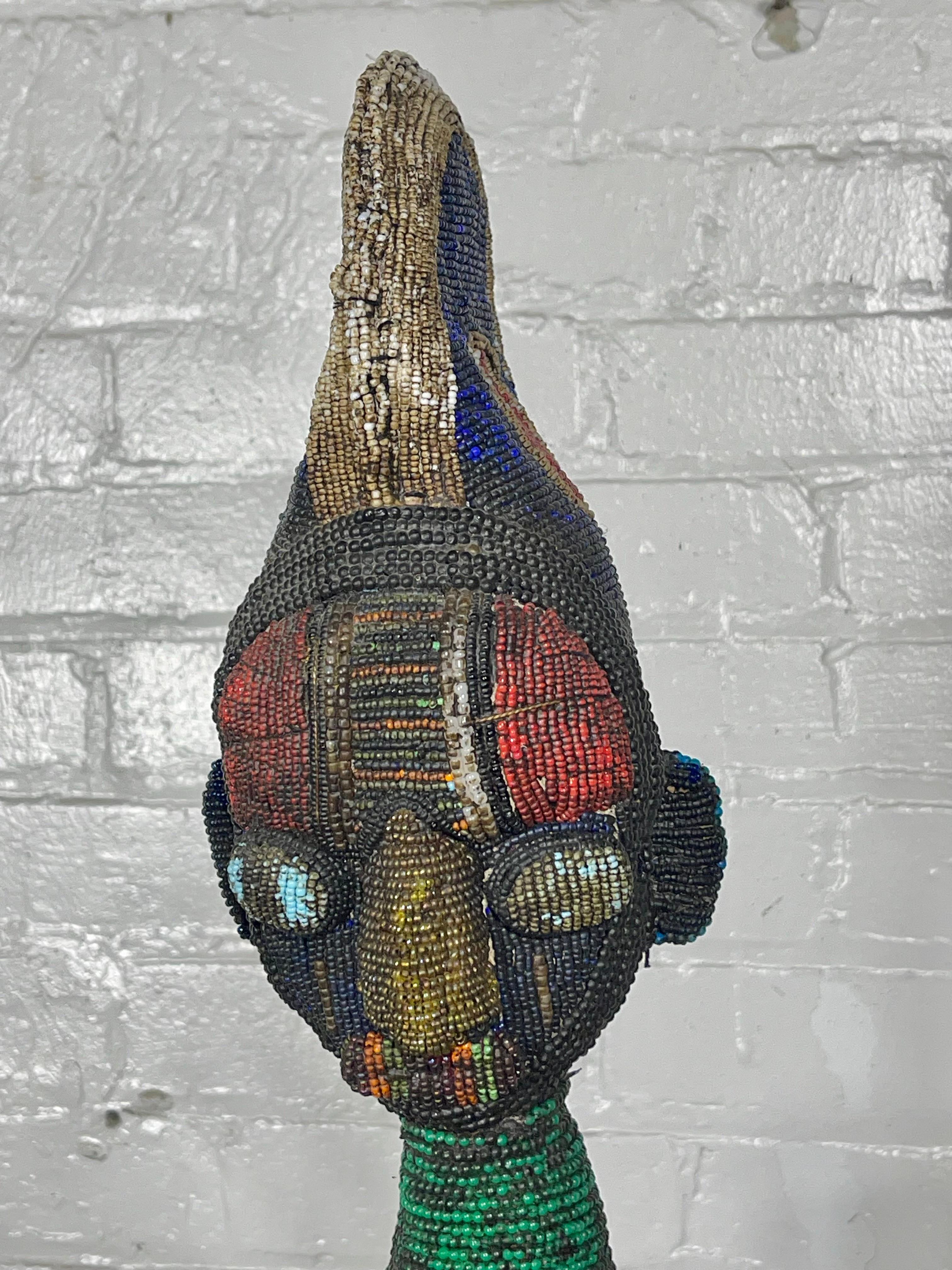 Antiguo Yoruba Sango Nigeria Africa Estatua Tribal Escultura Hombre Medicina de Cuentas mediados del siglo XX