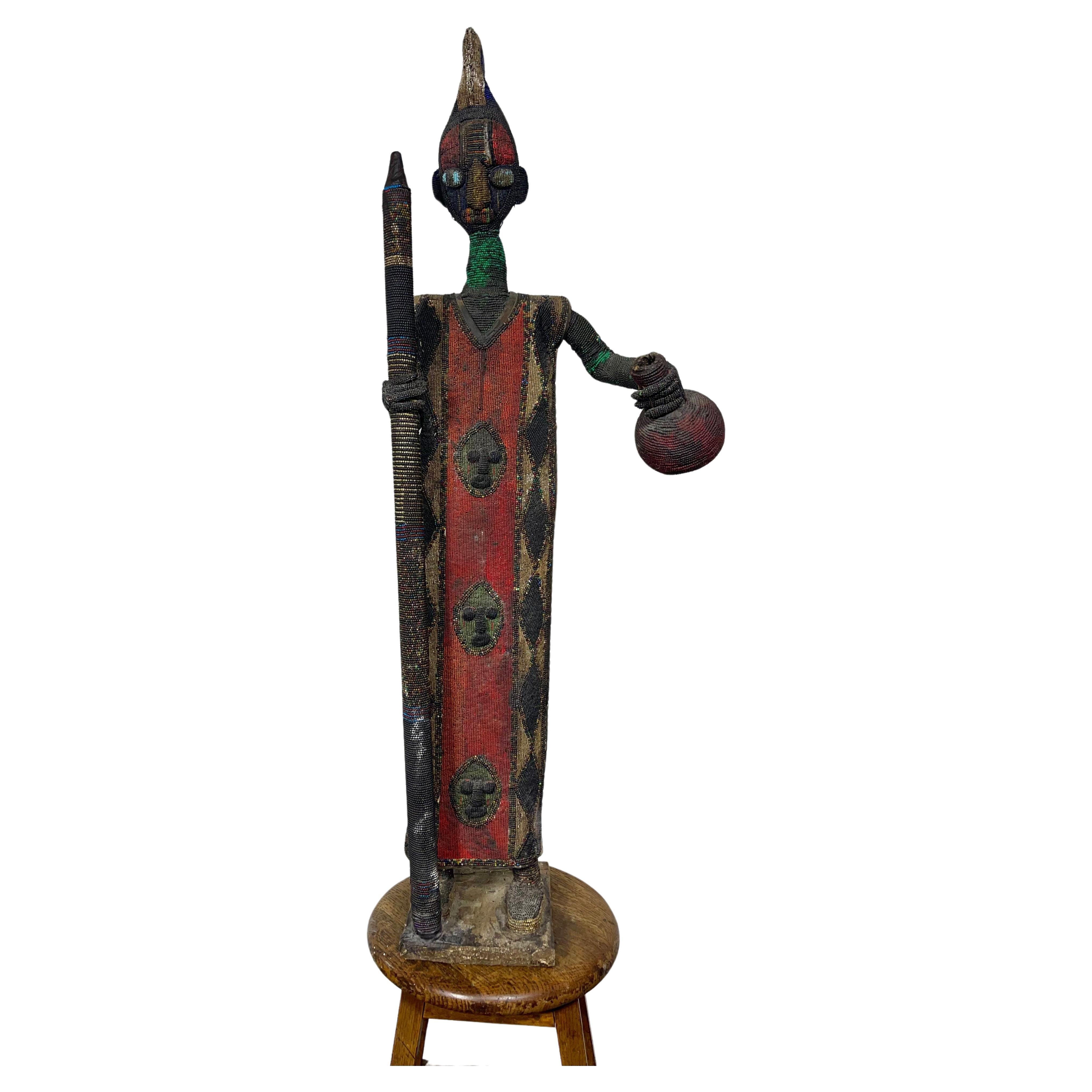 Antiguo Yoruba Sango Nigeria Africa Estatua Tribal Escultura Hombre Medicina de Cuentas