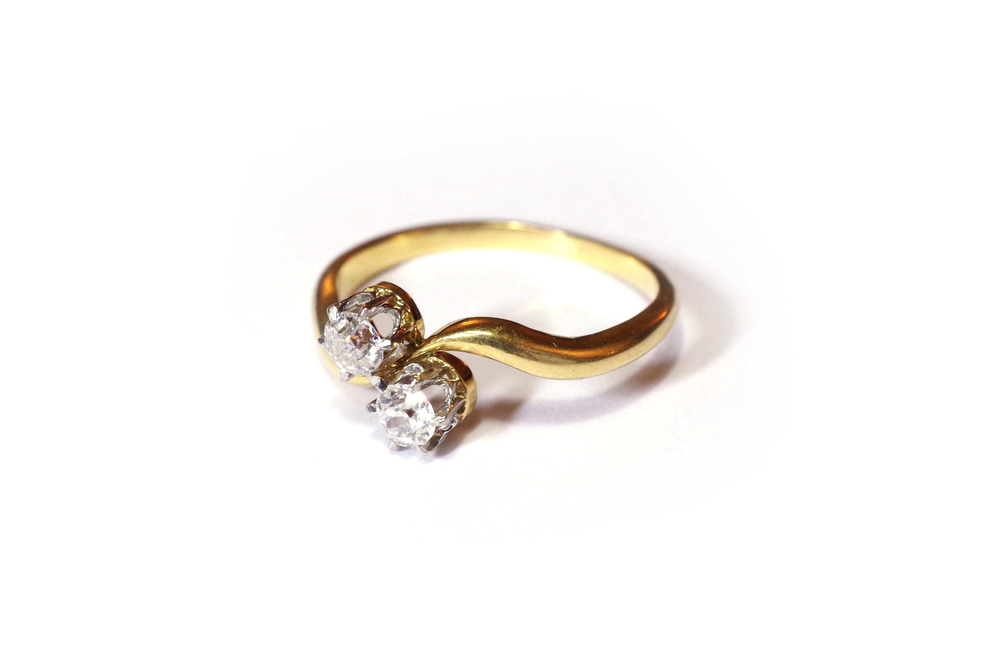 Art Nouveau Antique You and Me Ring in Gold 18k and Platinum, Wedding Ring For Sale