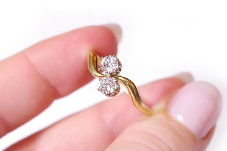Antique You and Me Ring in Gold 18k and Platinum, Wedding Ring For Sale
