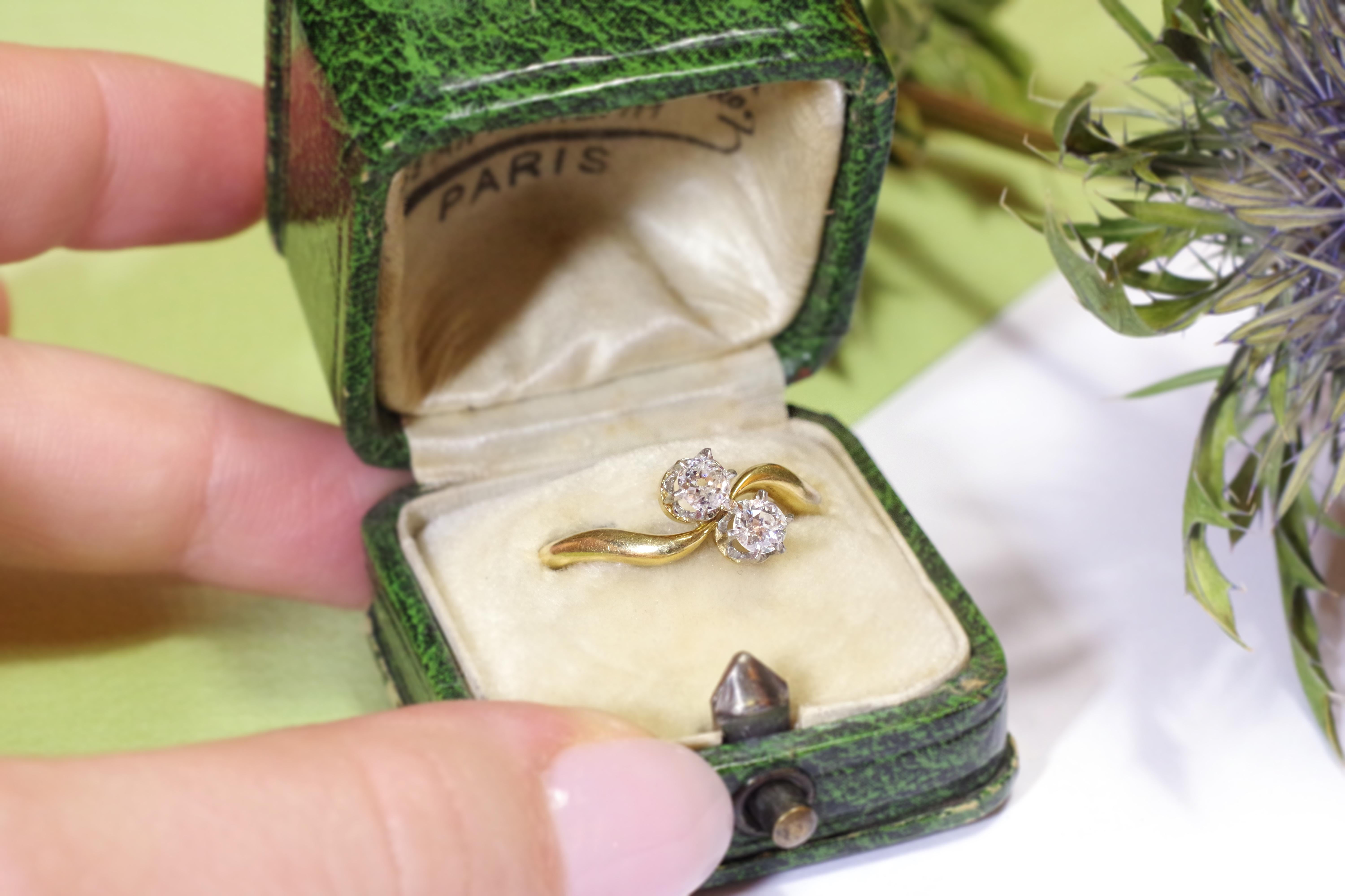 Antique You and Me Ring in Gold 18k and Platinum, Wedding Ring For Sale 1