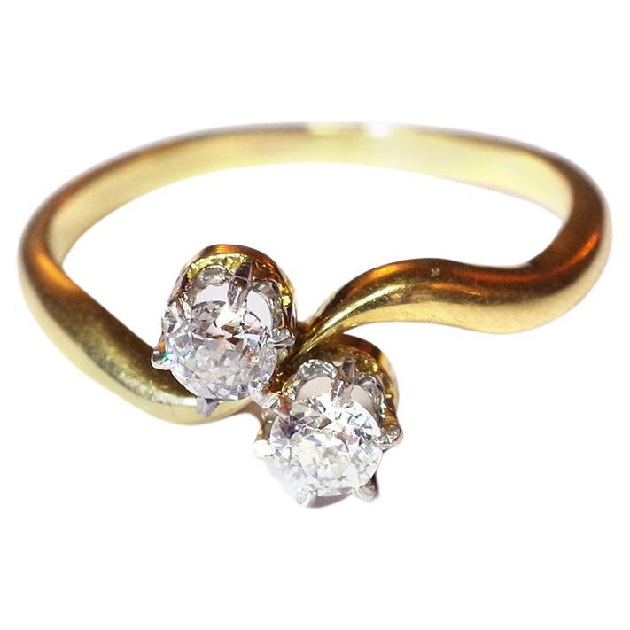 Antique You and Me Ring in Gold 18k and Platinum, Wedding Ring For Sale