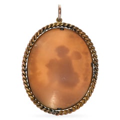 Antique Young Psyche Writing a Book Shell Cameo Brooch