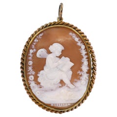 Antique Young Psyche Writing a Book Shell Cameo Brooch