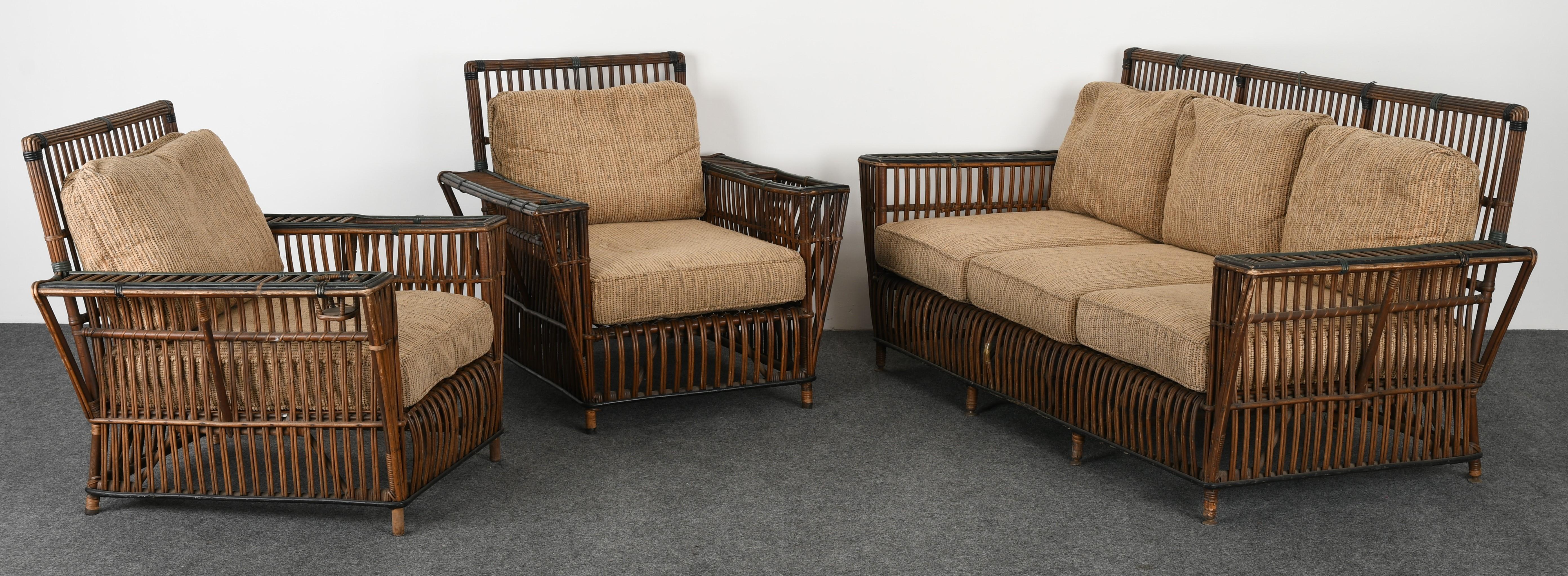 Antique Ypsilanti Stick Reed or Wicker Set in the original untouched finish. Some wear as shown in images, but not distracting. New upholstery is recommended.

Dimensions: 
Sofa 33.5