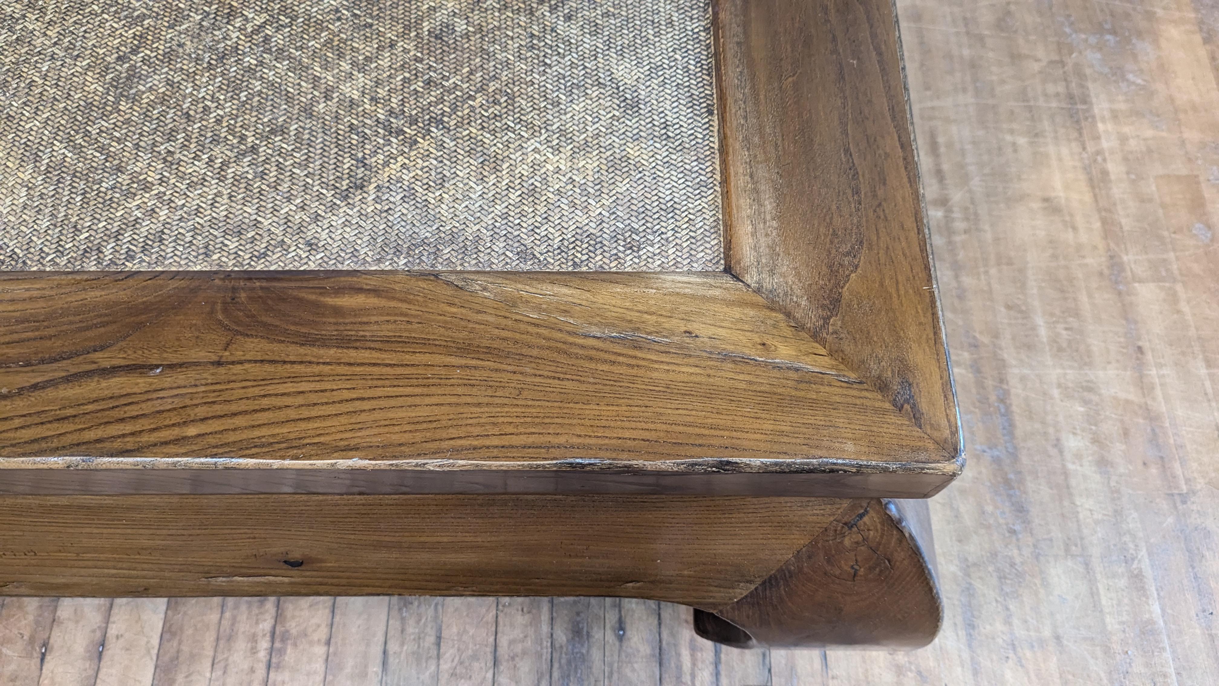 Antique Yumu Wood Rattan Top Low Table In Good Condition In New York, NY