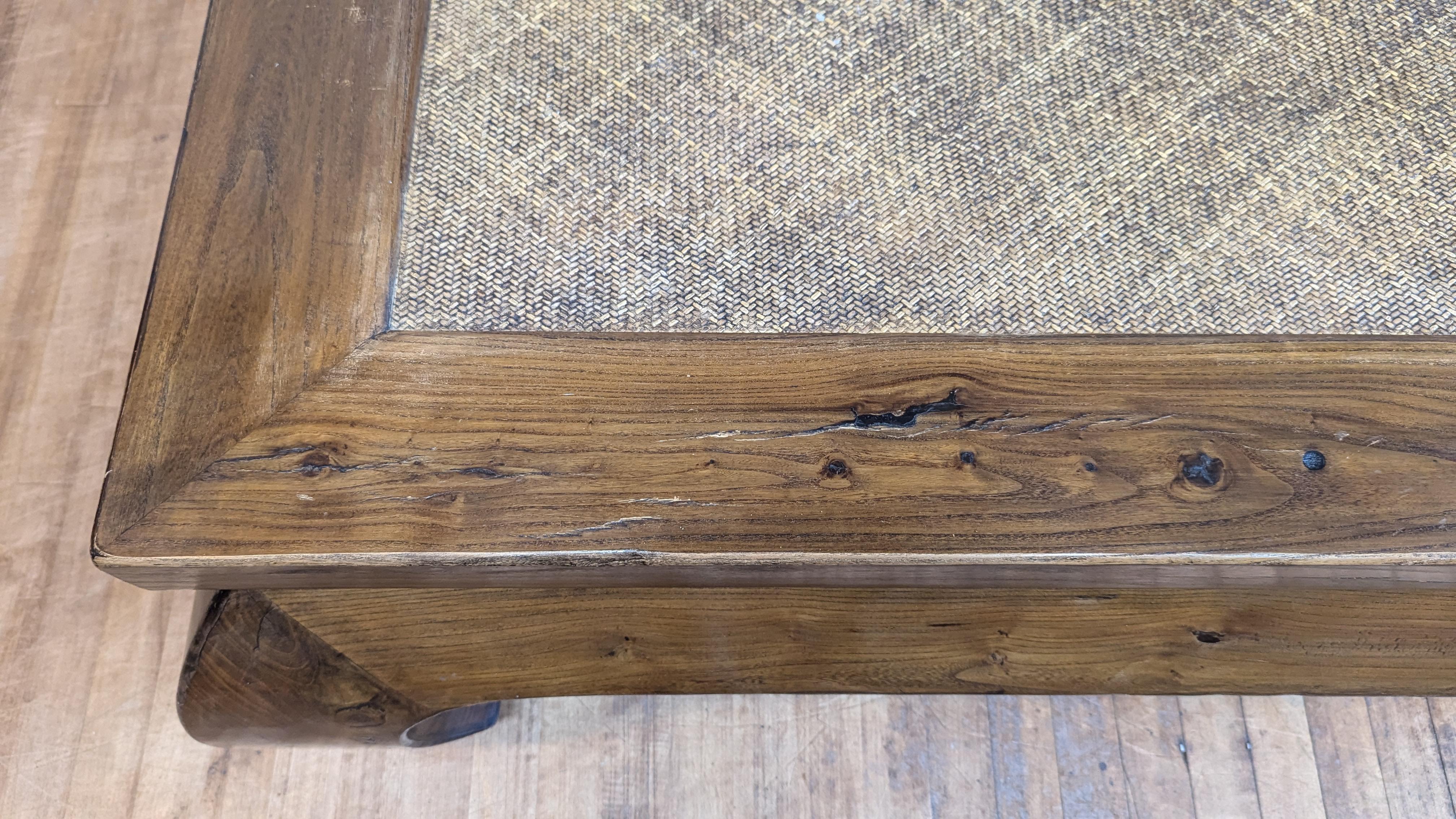Early 20th Century Antique Yumu Wood Rattan Top Low Table