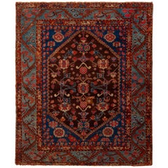 Antique Yuruk Rug Geometric Red Blue and Brown All-Over Pattern