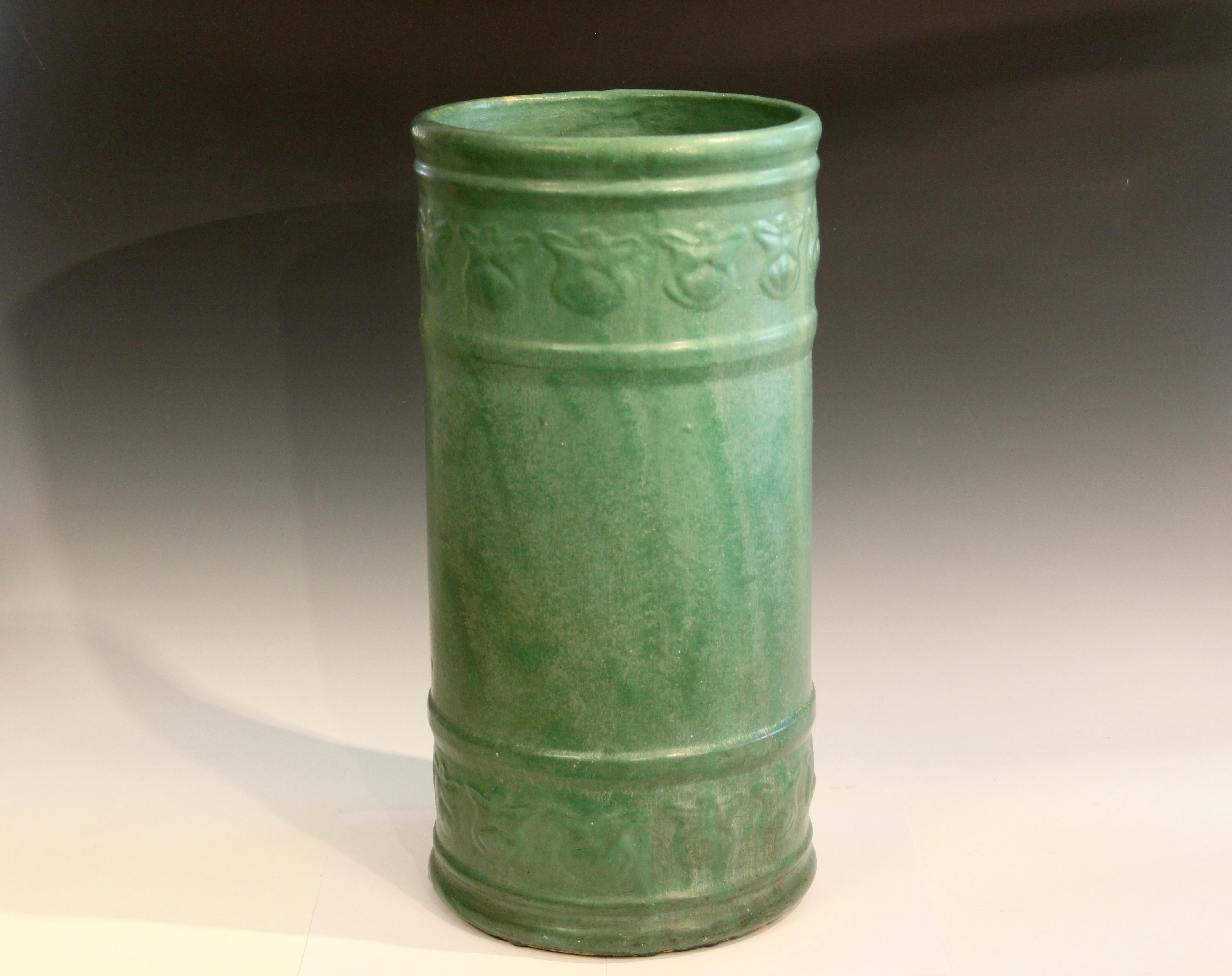 Arts and Crafts Antique Zanesville Pottery Matt Green Arts & Crafts Umbrella Stick Stand Jar #1