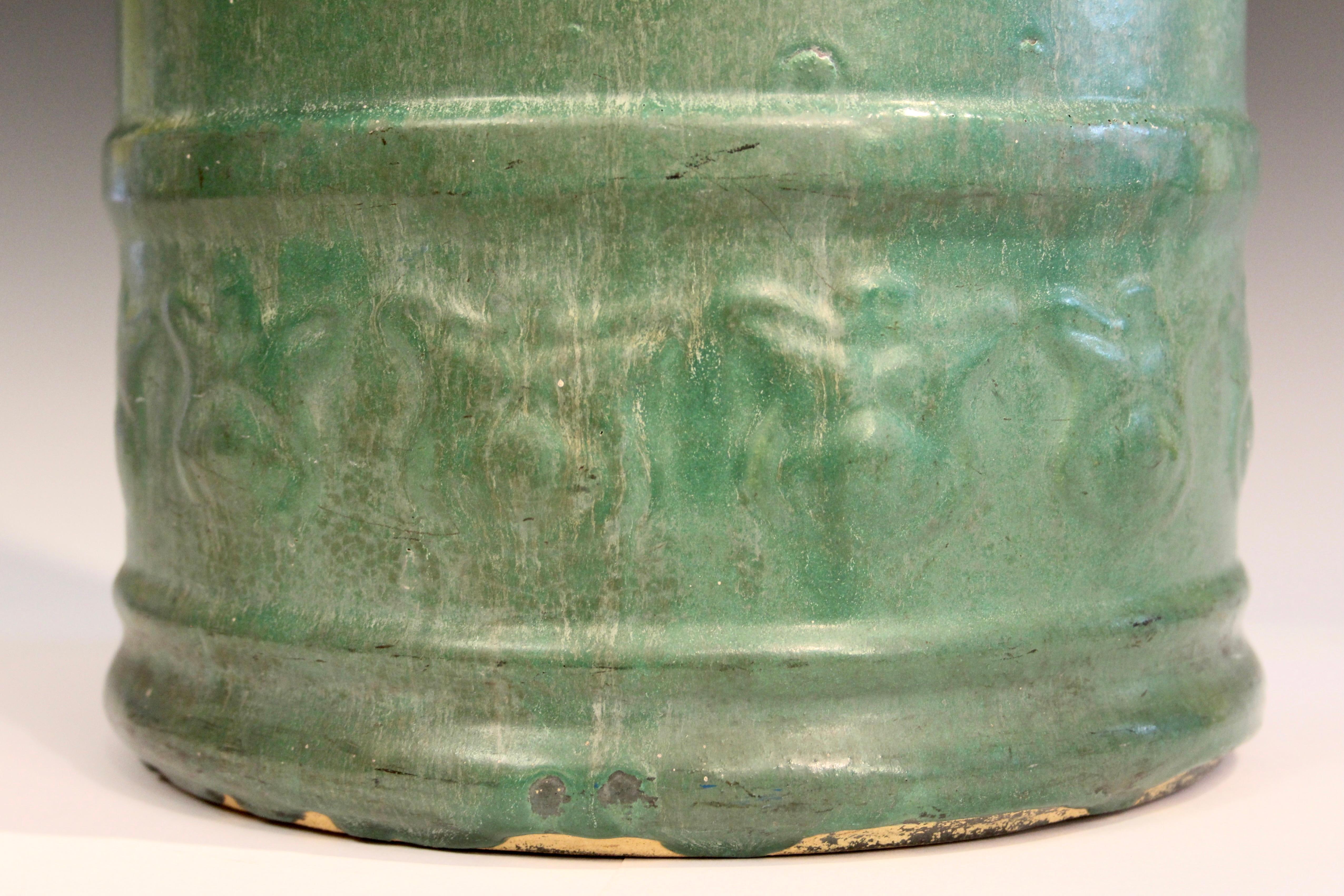 20th Century Antique Zanesville Pottery Matt Green Arts & Crafts Umbrella Stick Stand Jar #1