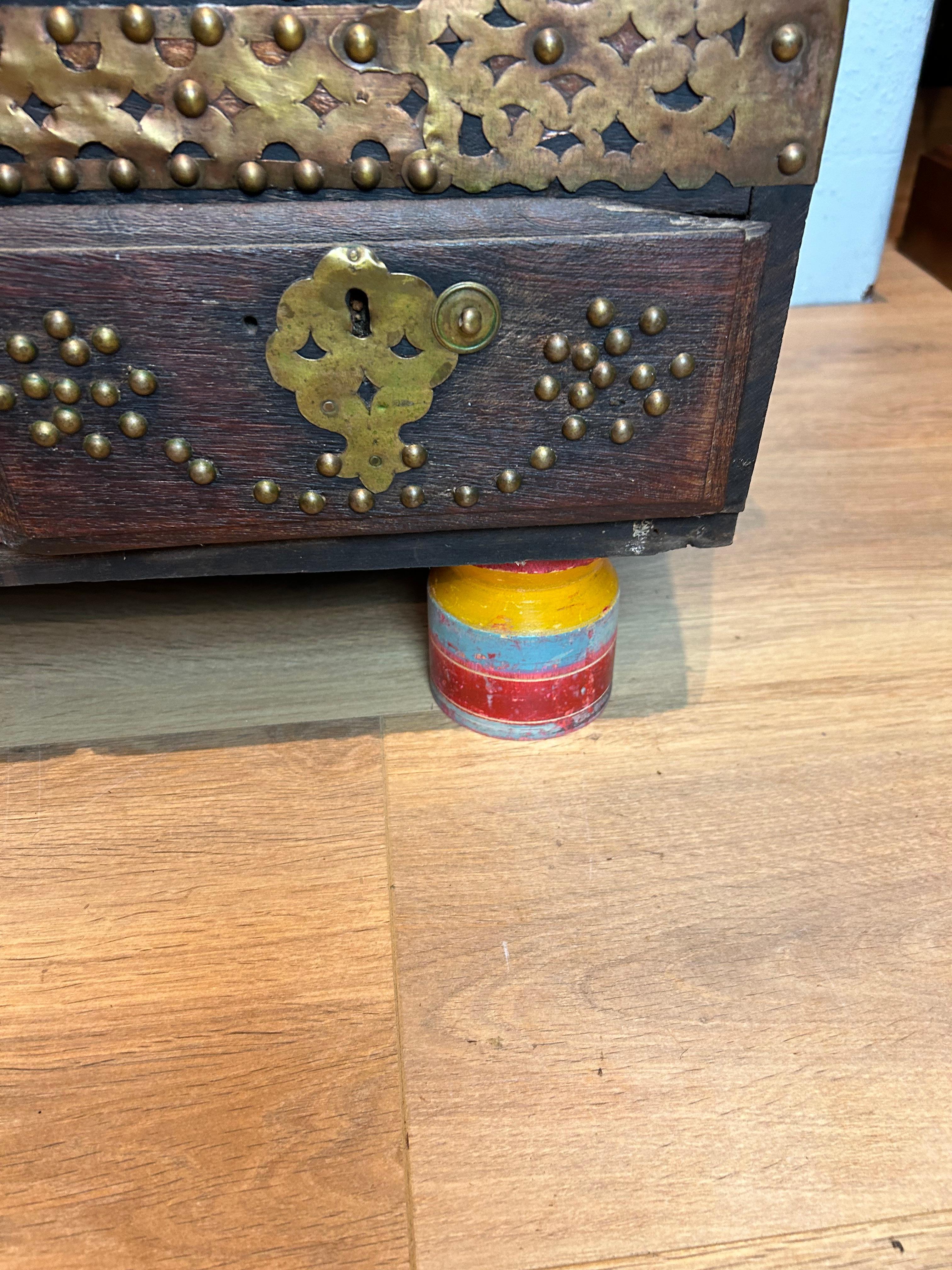 Antique Zanzibar Dowry Chest with Decorative Brass Overlay and Studs c1890 2
