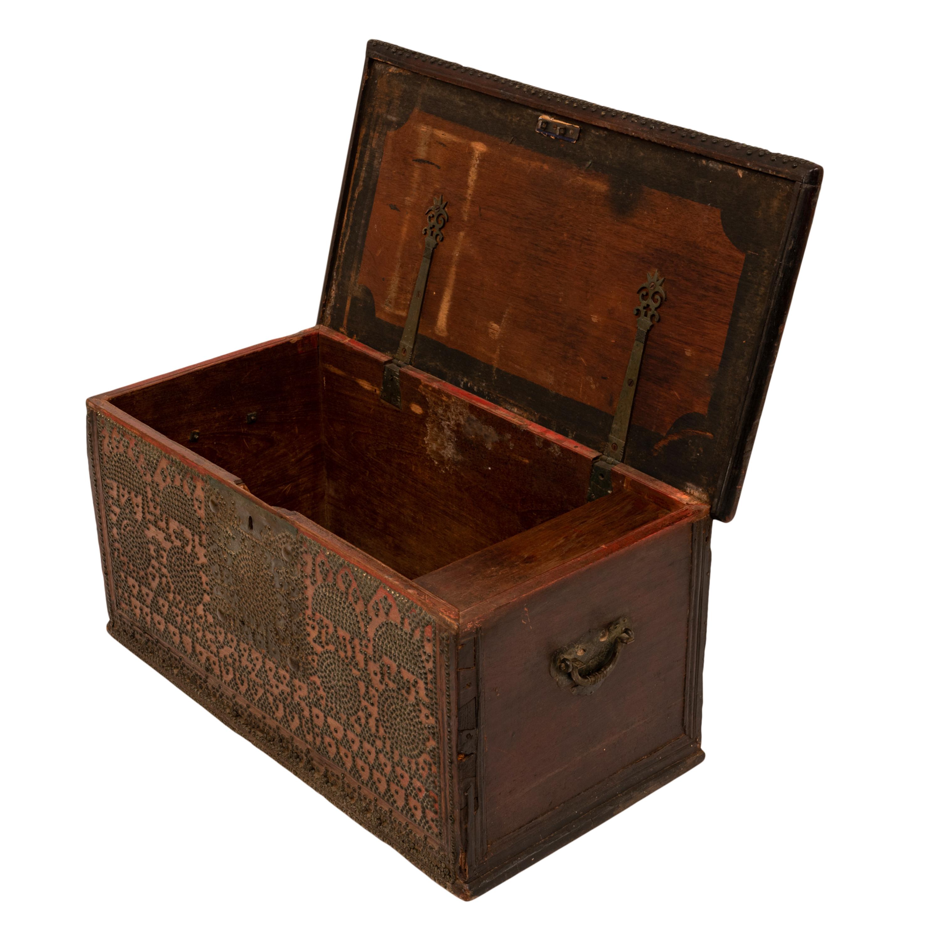 Antique Zanzibar Omani Arab Padouk Teak Brass Stud Dowry Chest Coffer Truck 1820 6