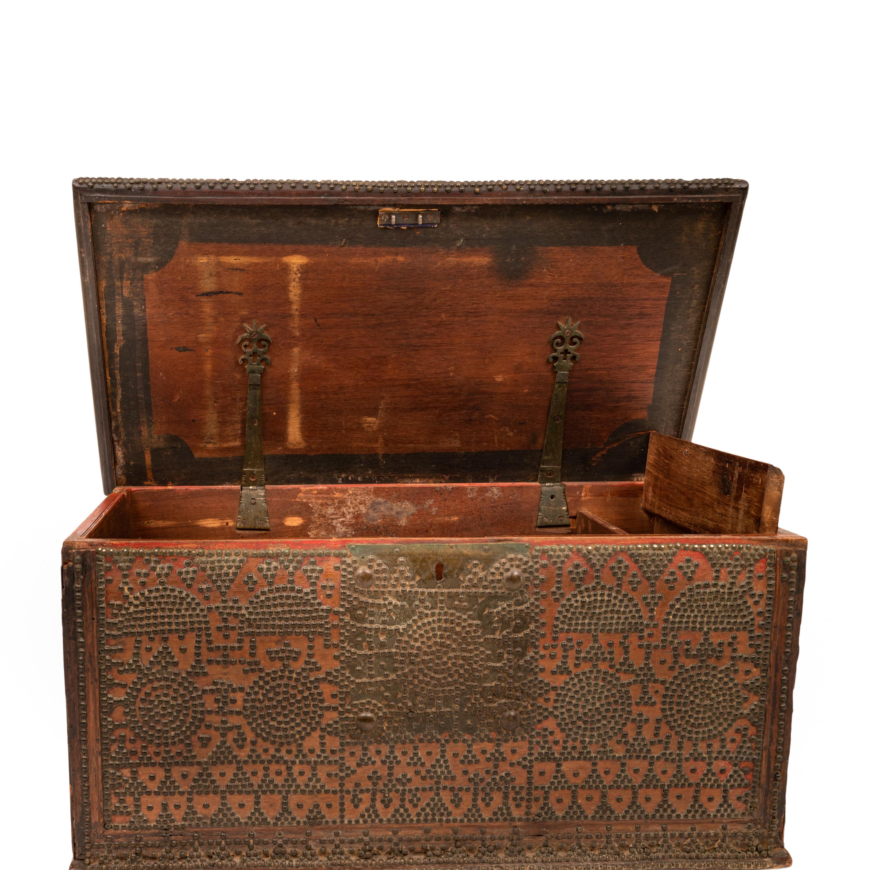 Antique Zanzibar Omani Arab Padouk Teak Brass Stud Dowry Chest Coffer Truck 1820 7